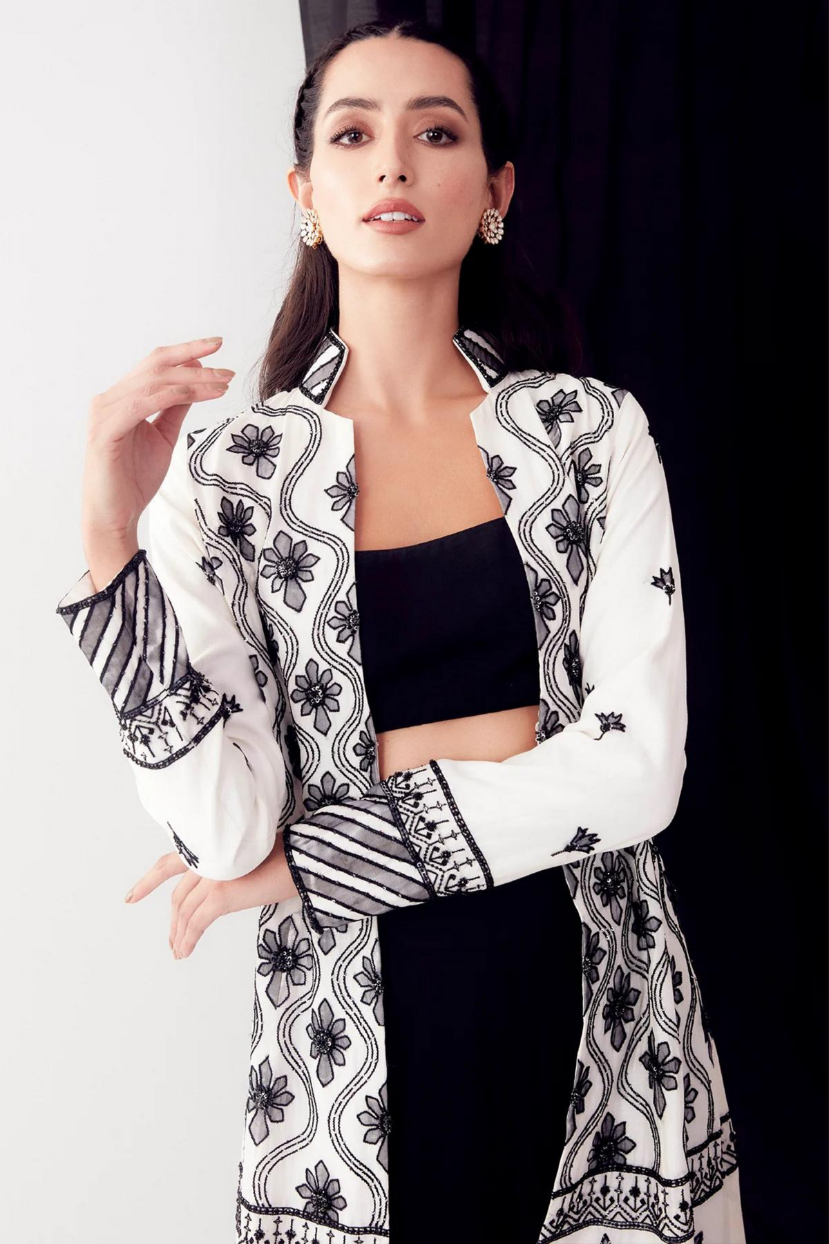 Black &amp; white applique jacket set