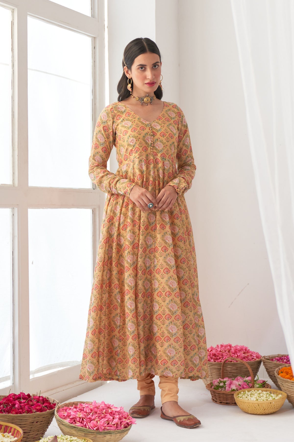 Yellow Peony Anarkali Set