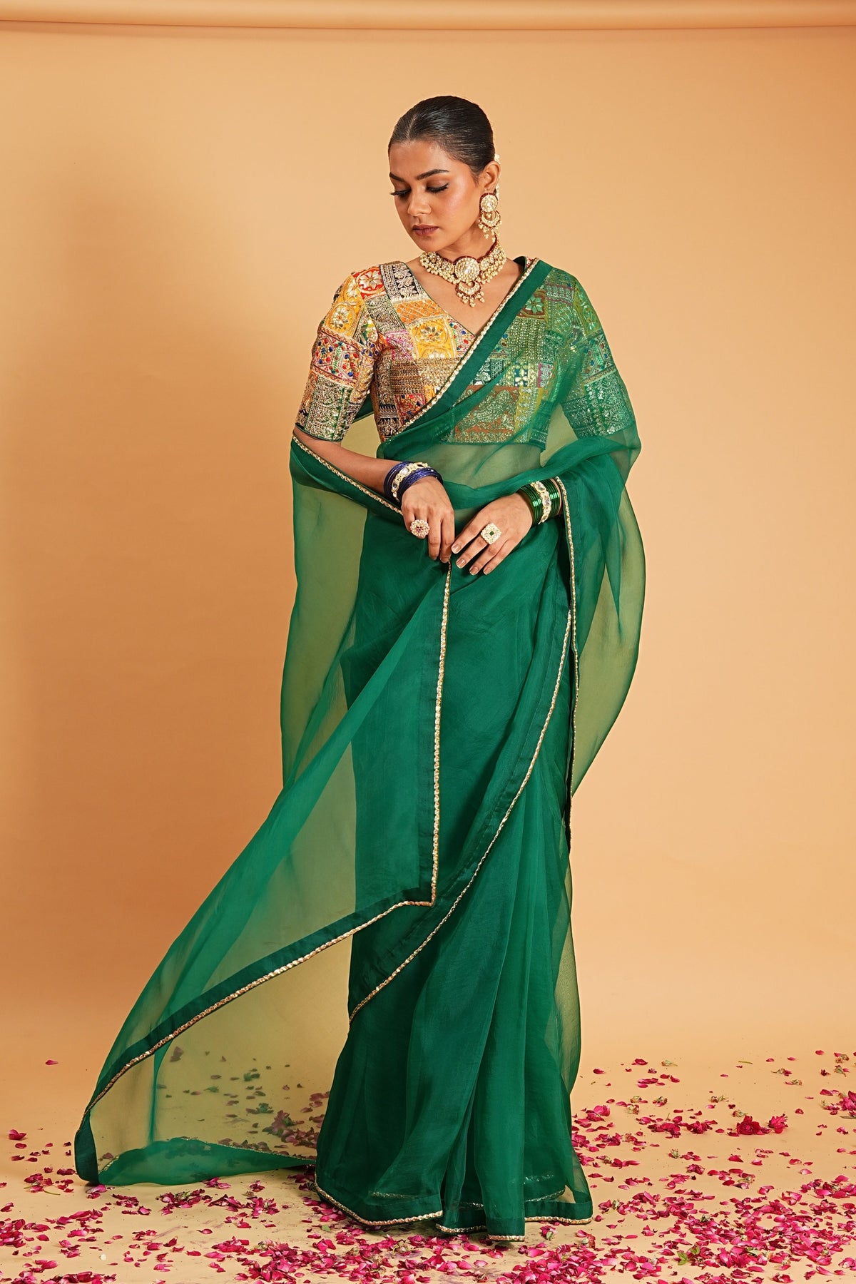 Green Organza Saree Set