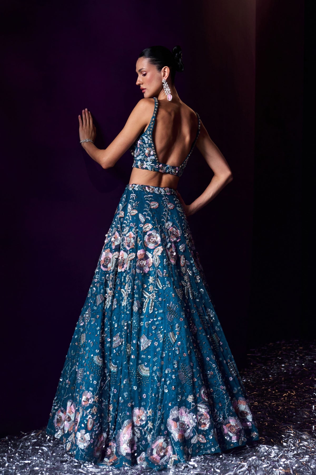 Peacock Blue Sequins Lehenga Set