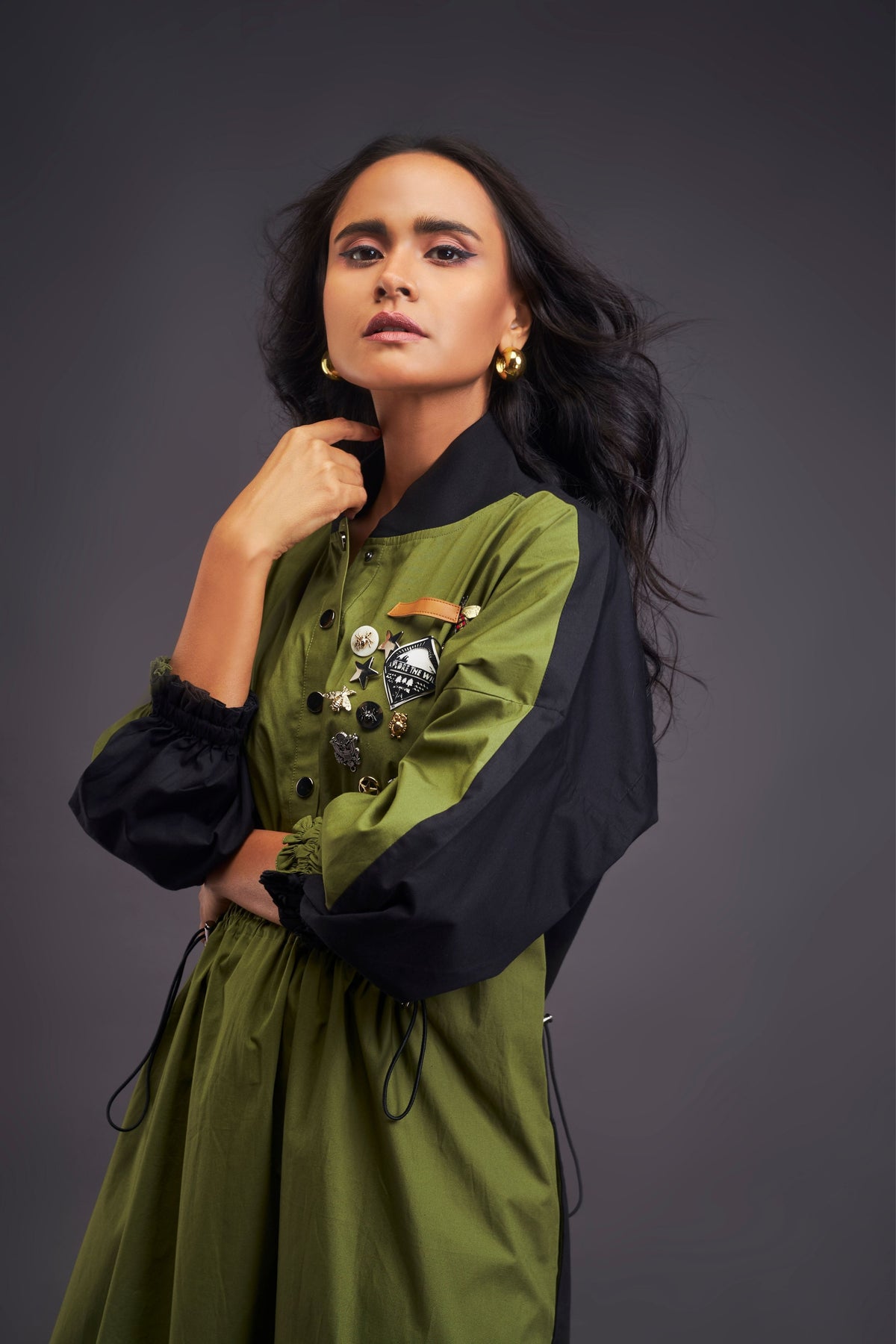 Green and Black Oversized Shirt Dress