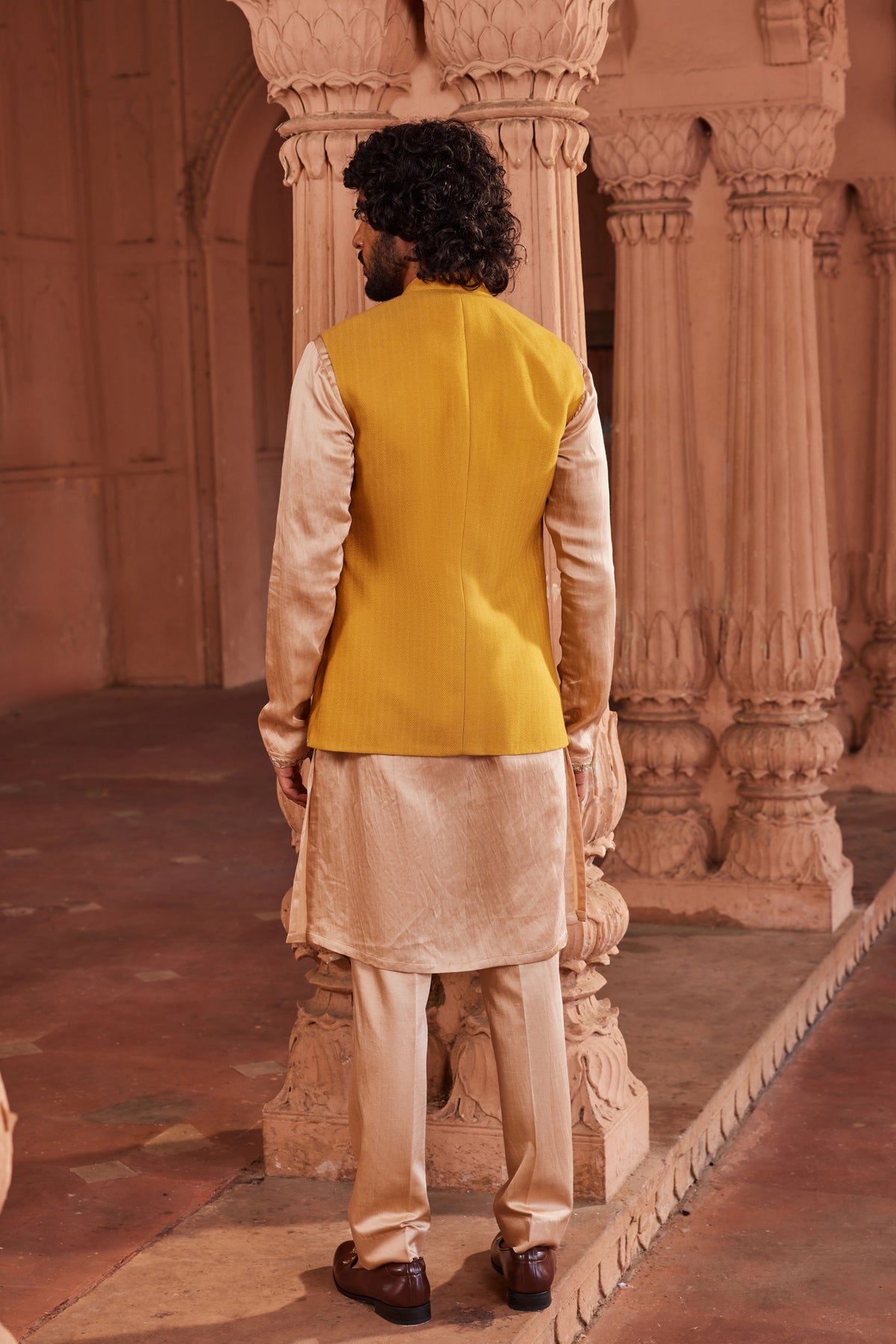 Marigold Silk Nehru Jacket Set