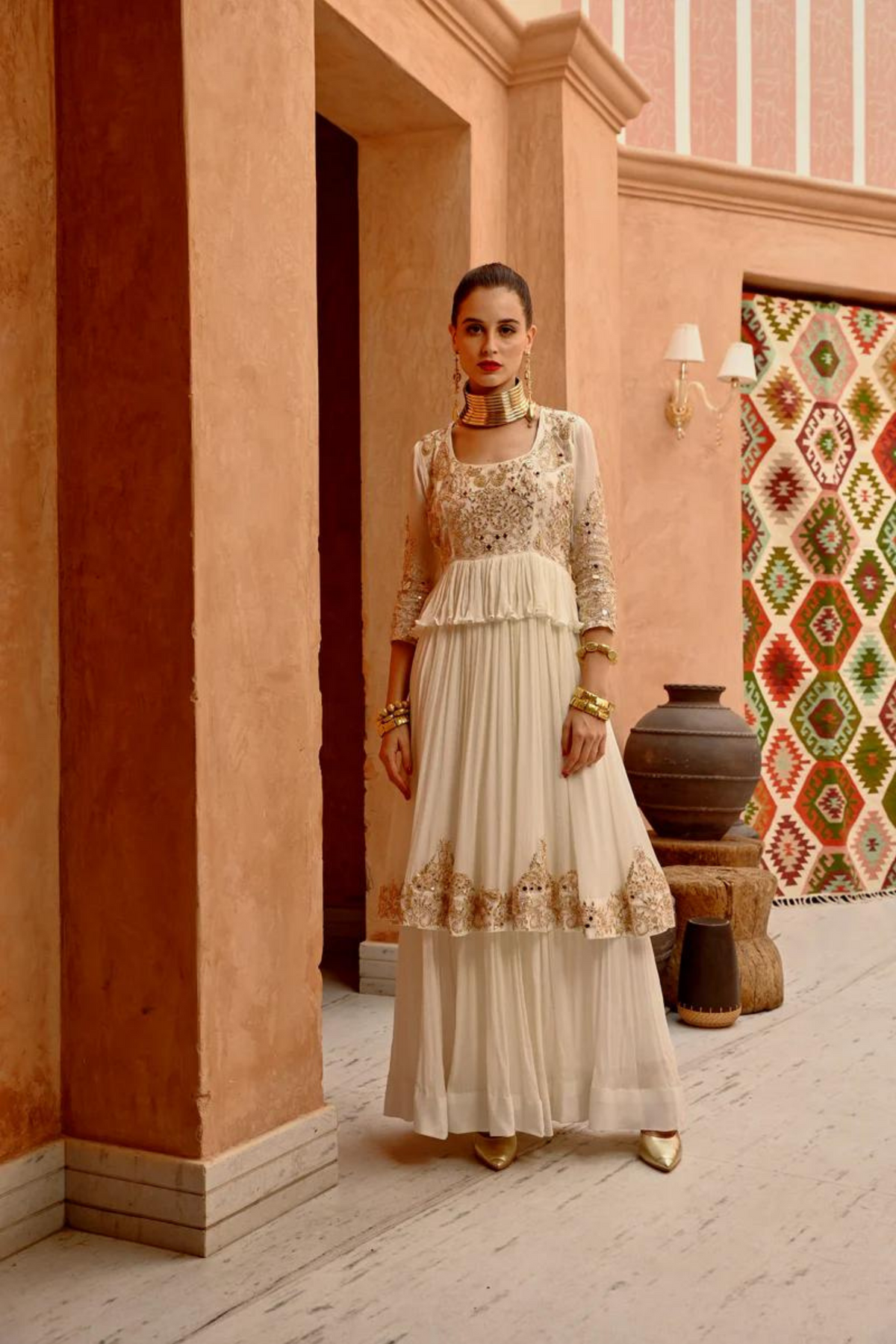 Ivory Tier Anarkali Set