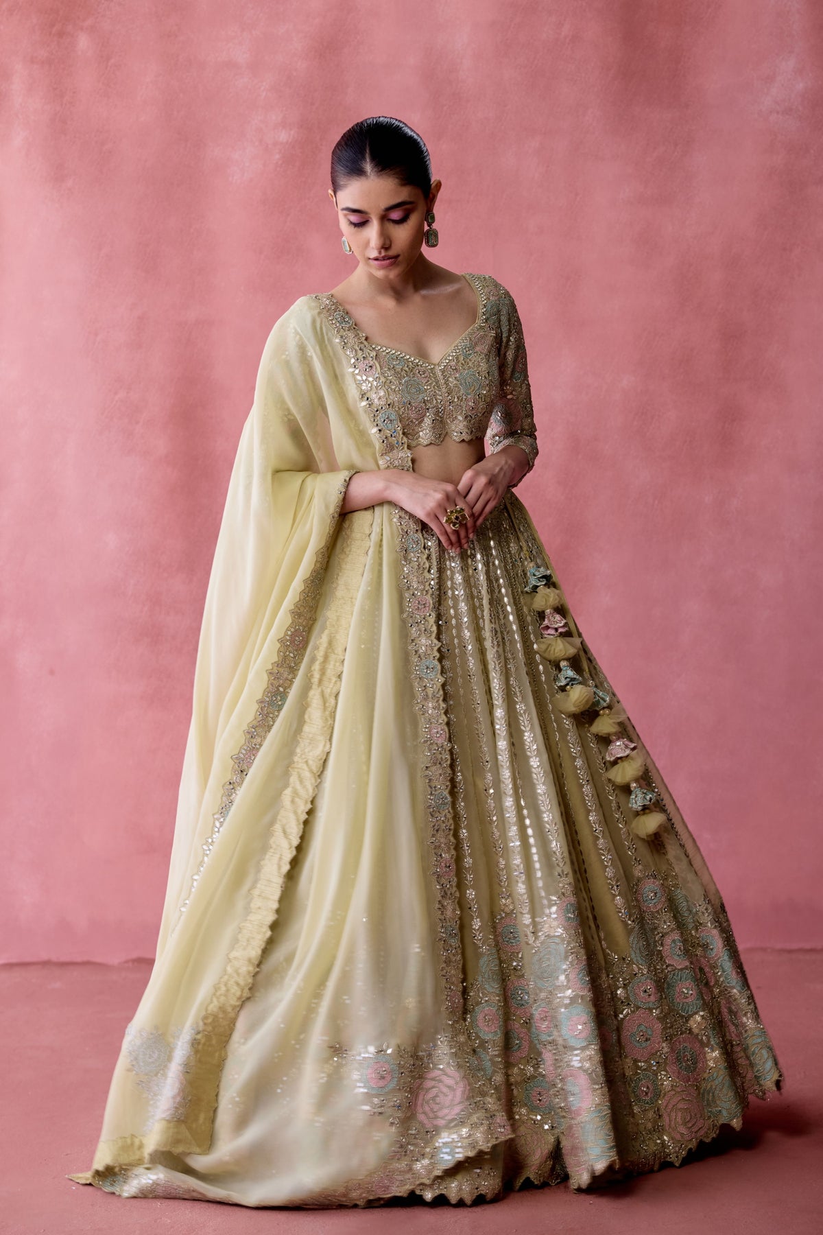 Green Zari Gota Lehenga Set