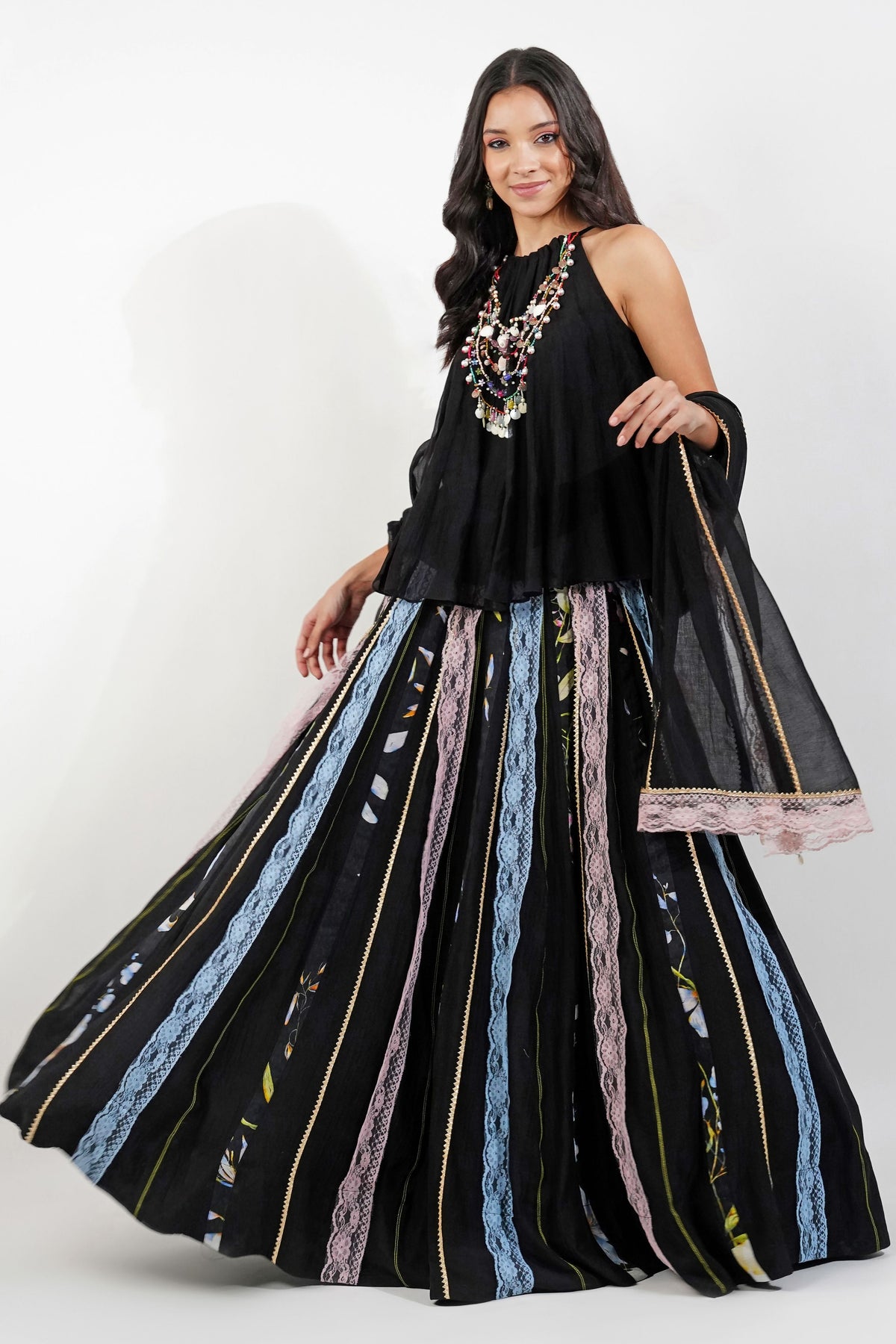 Summer Floral Lehenga Set Black