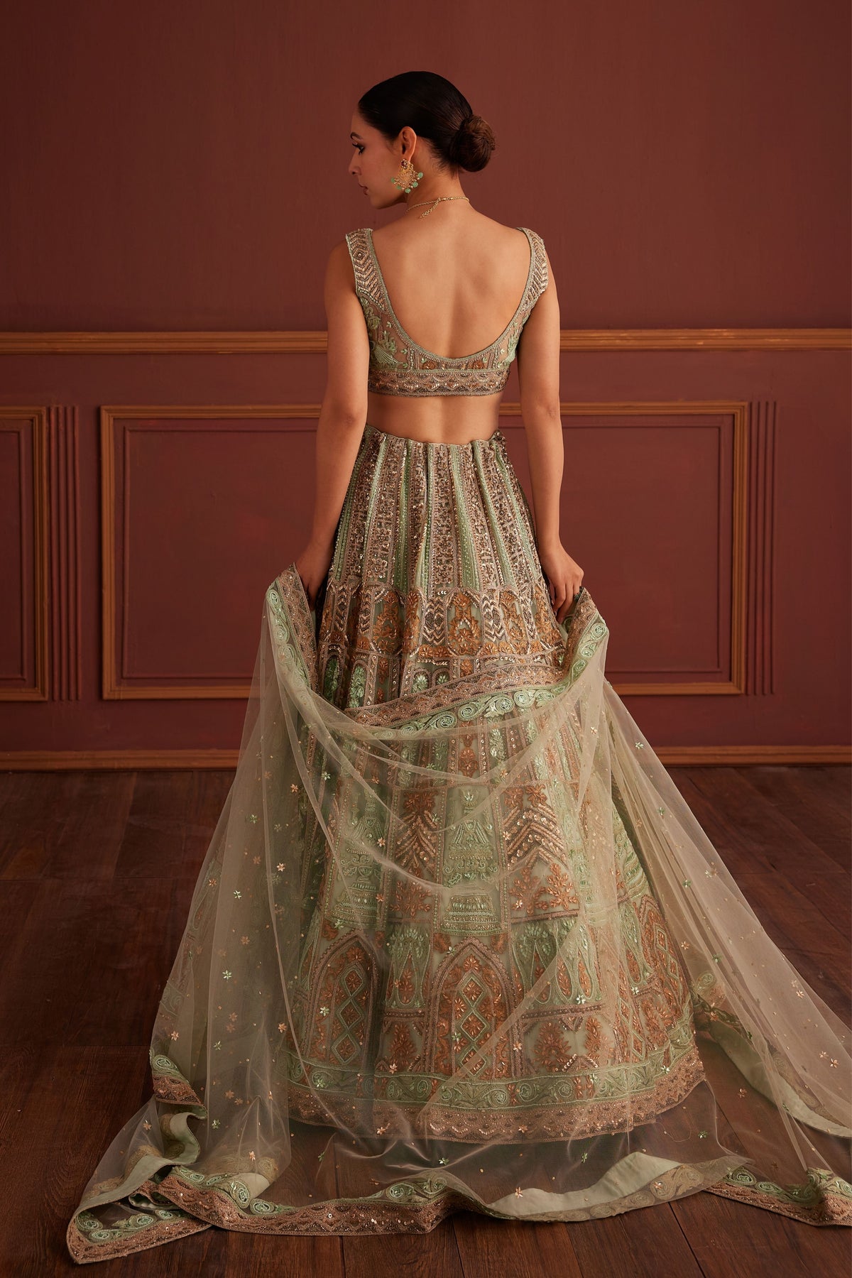 Green Two-toned Dori Lehenga