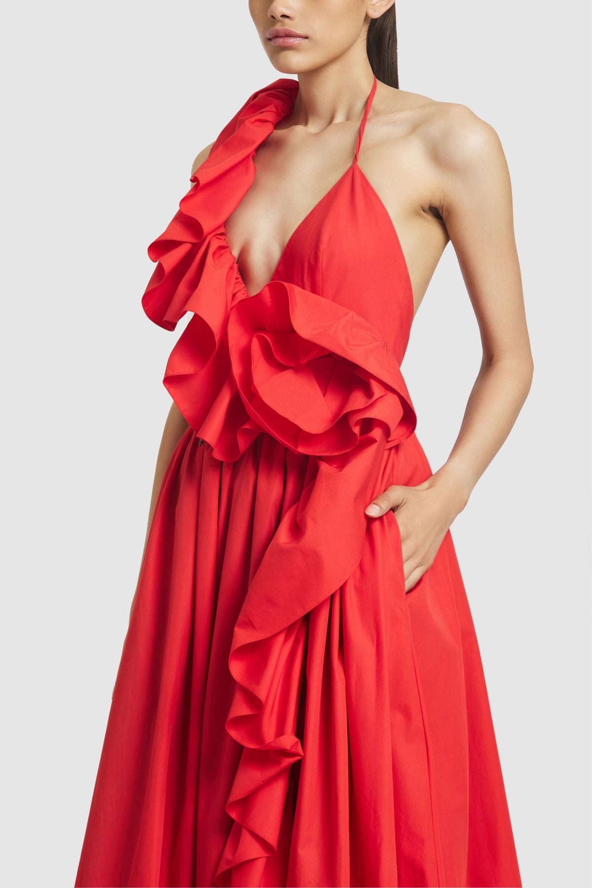 Red Ruffled Midi Dress