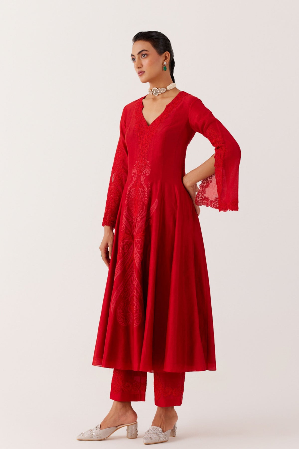 Ruby Red Anarkali Set