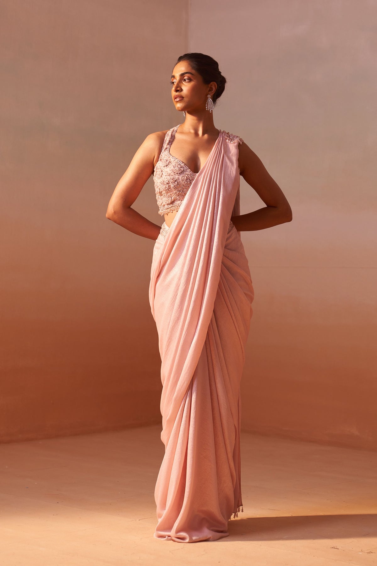 Rose Pink Draped Saree