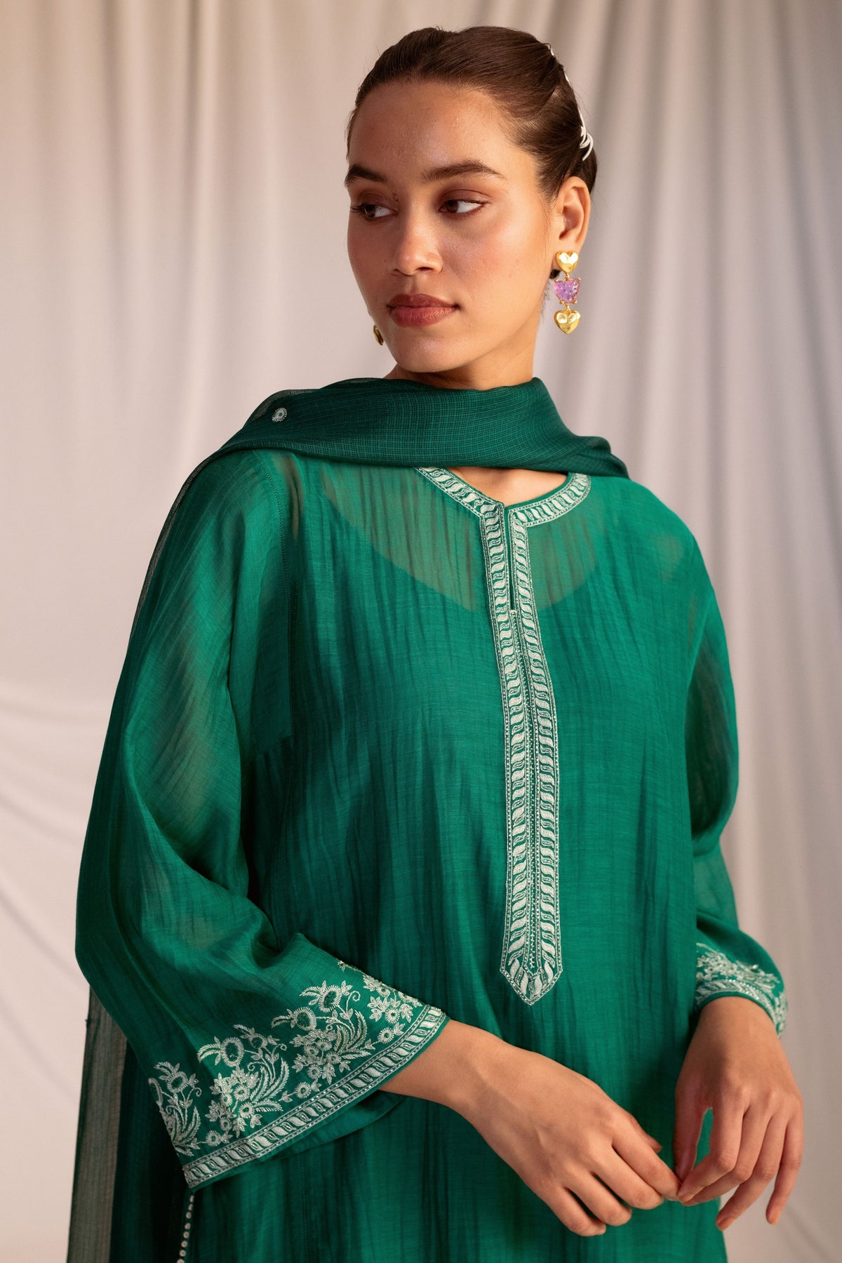 Green Embroidered Tunic &amp; Trouser Set