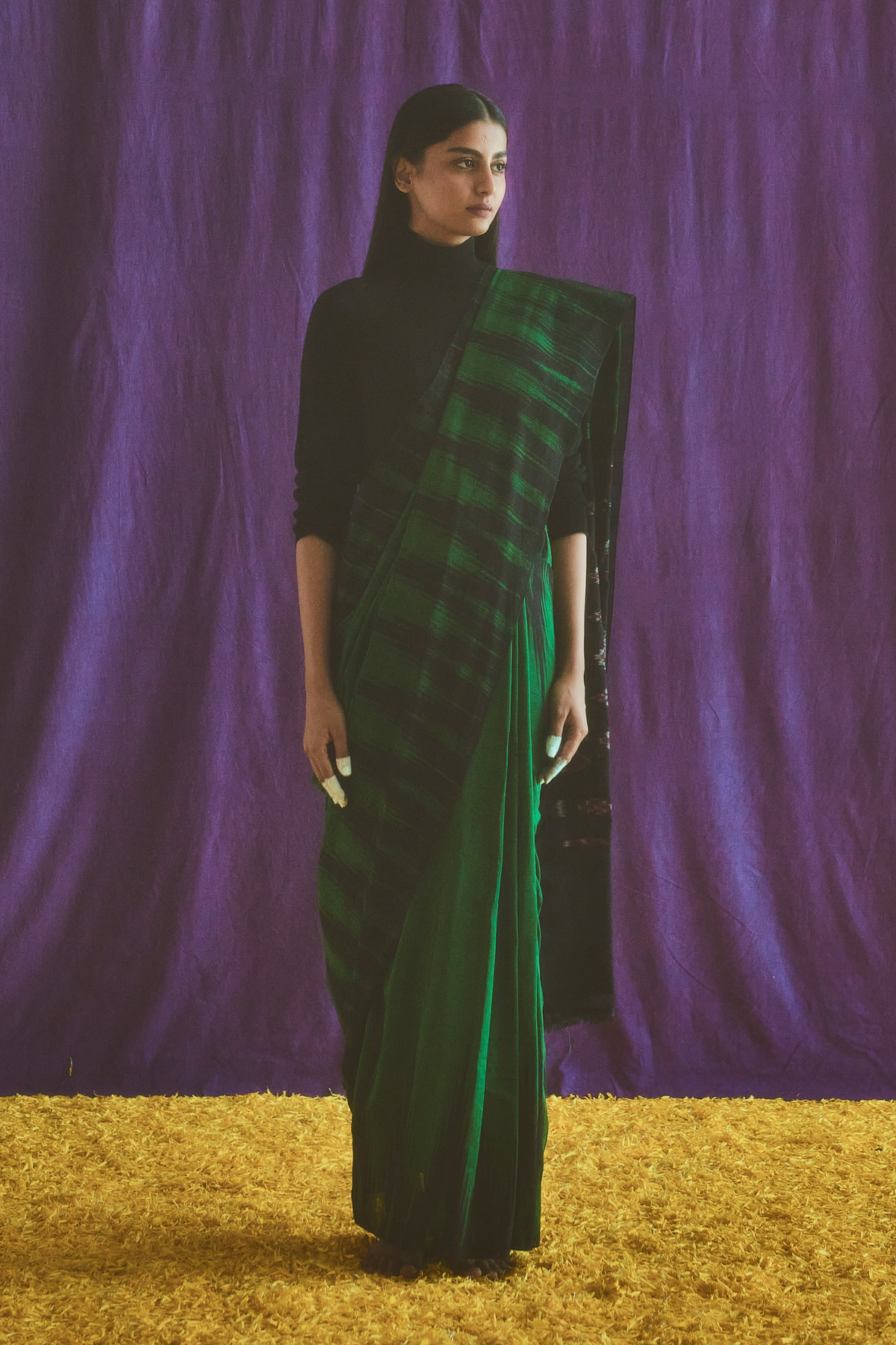 Handwoven sambalpuri green and black cotton