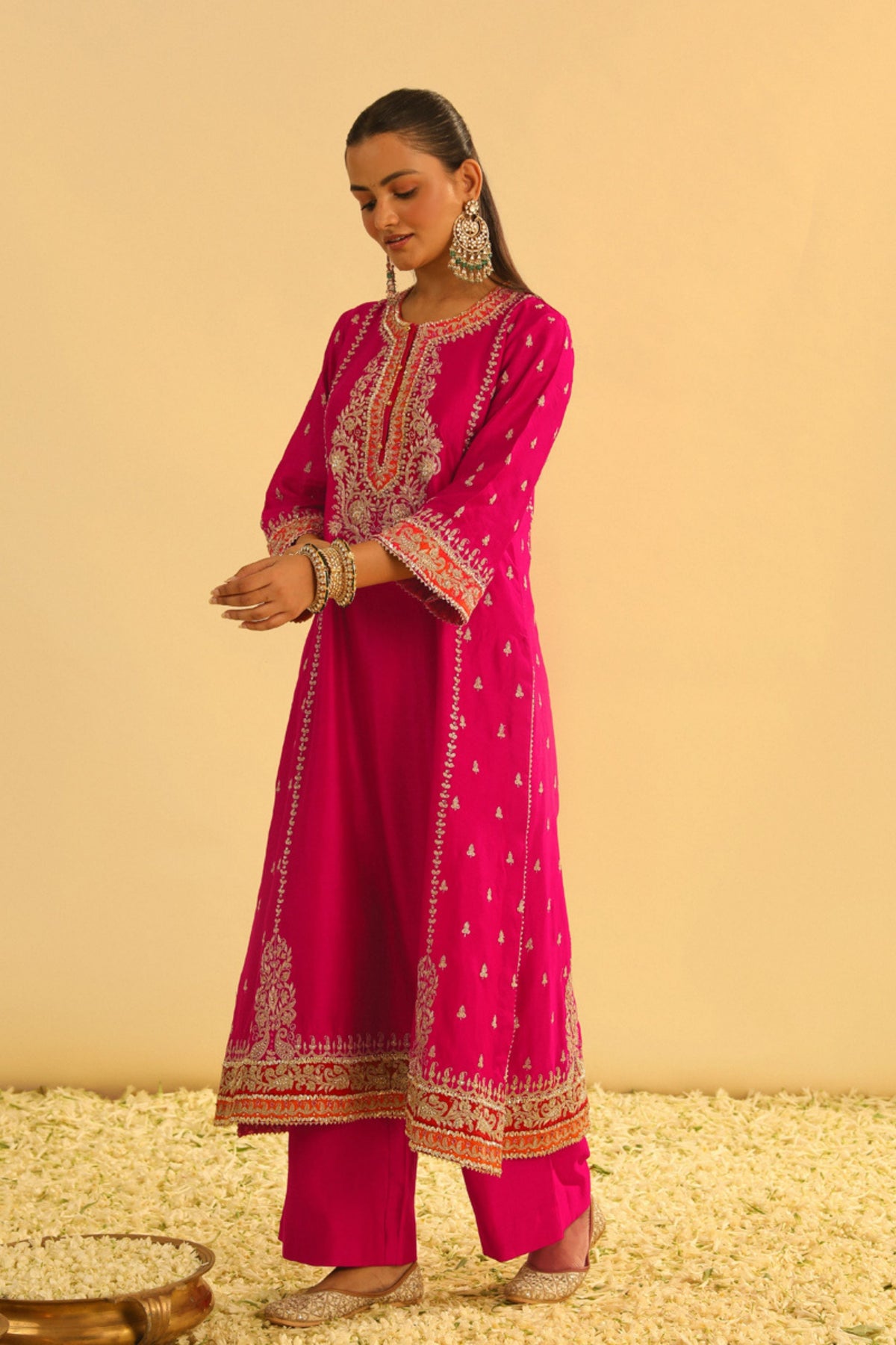 Mayra Hotpink Long Kurta With Palazzo Set