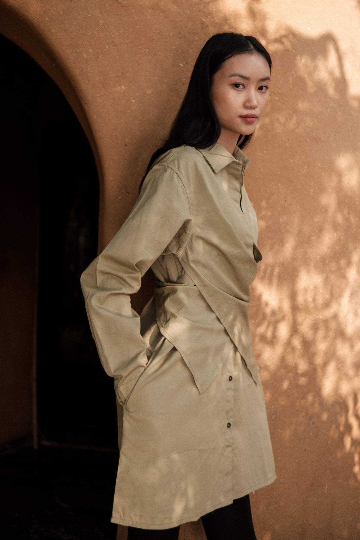 Khaki Seattle Wrap Shirt Dress