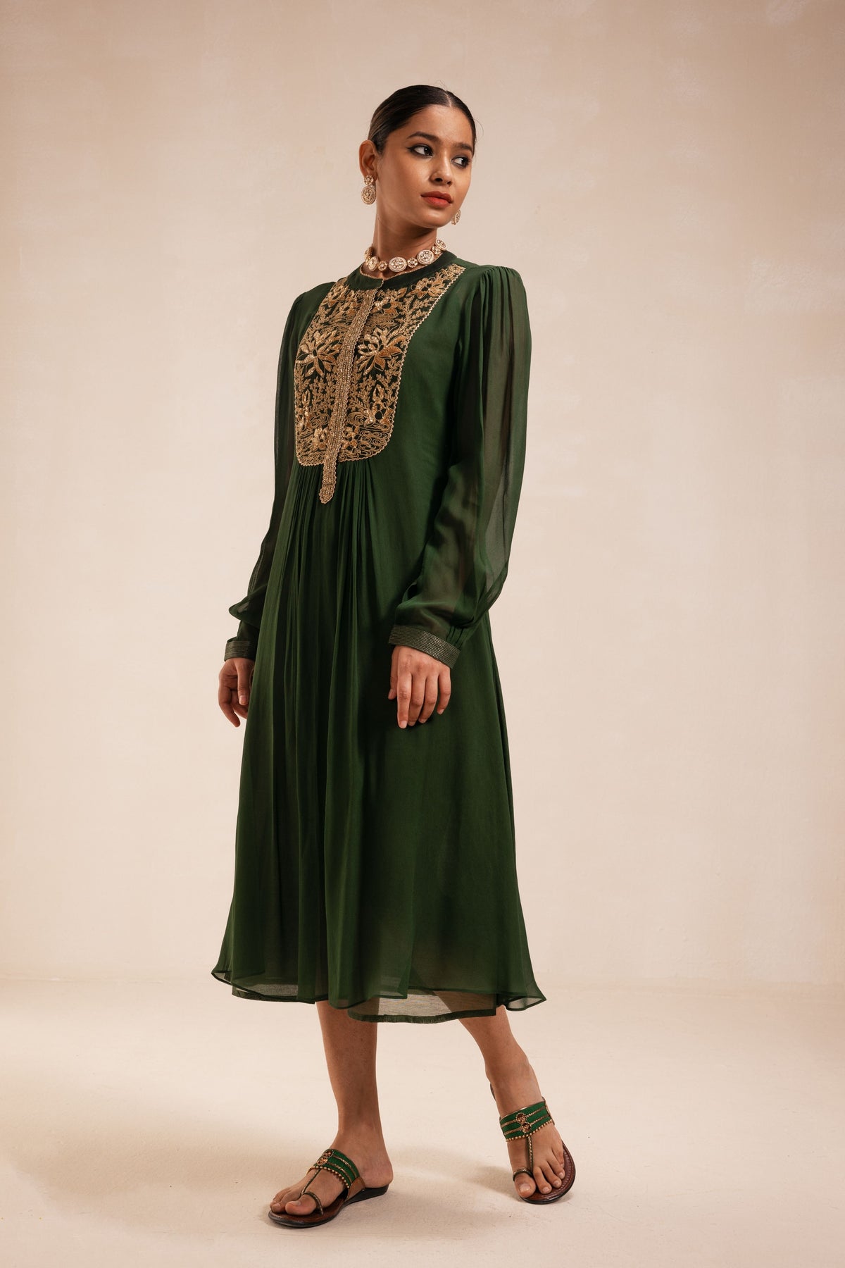 Green Intricate Embroidery Dress