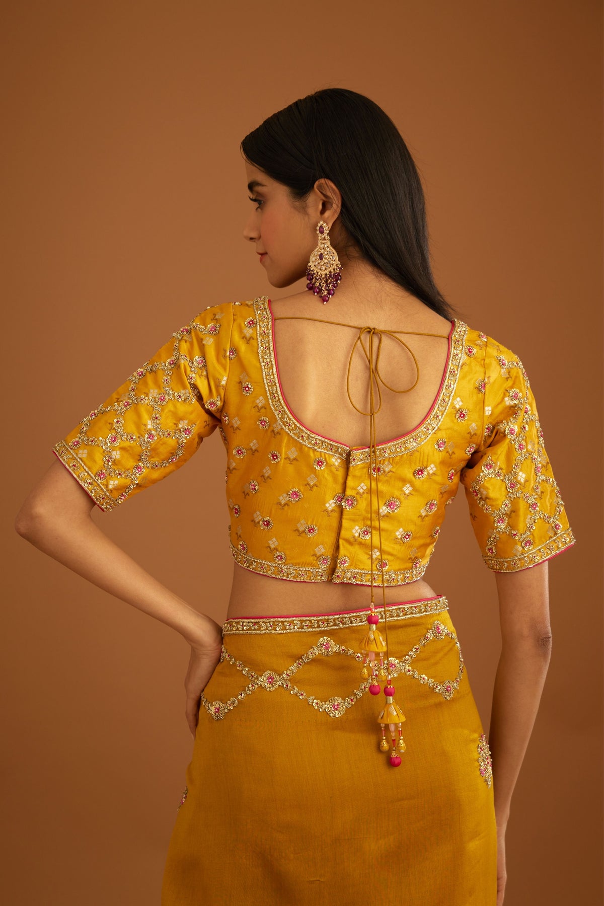 Mustard yellow Saree set