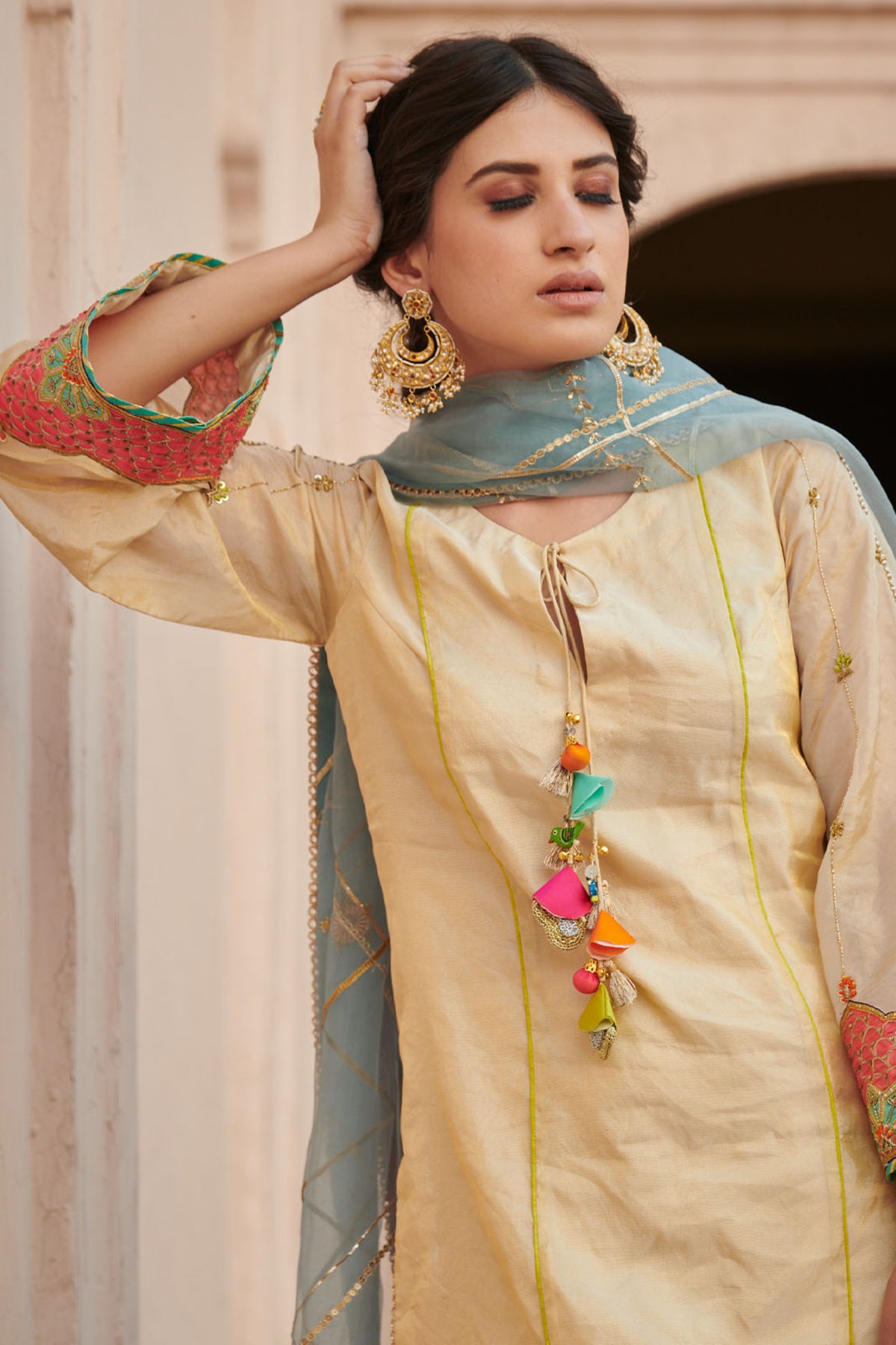 Zahra Ivory Golden Bell Short Kurta Set