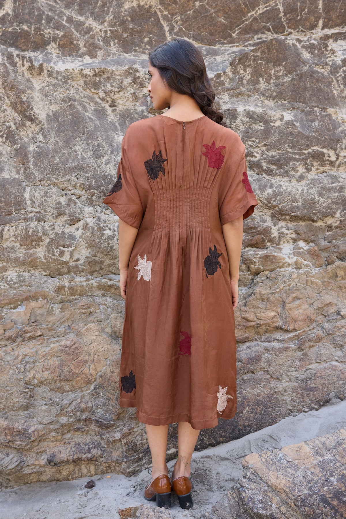 Brown Pintuck Dress