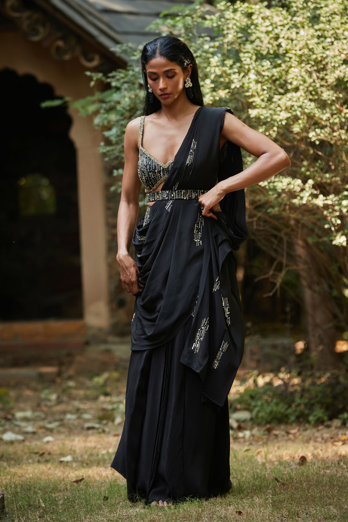 Kim Black Drape Saree Set