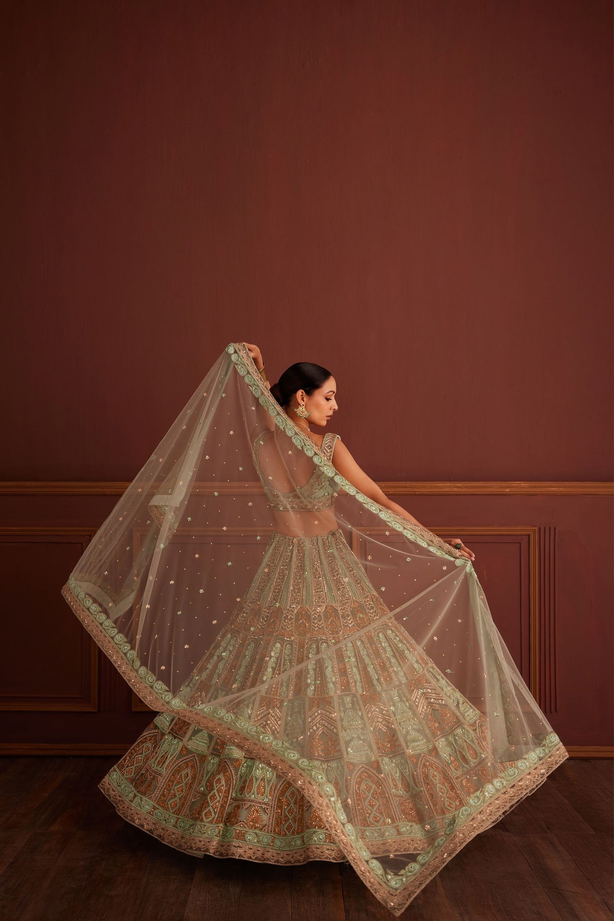 Green Two-toned Dori Lehenga