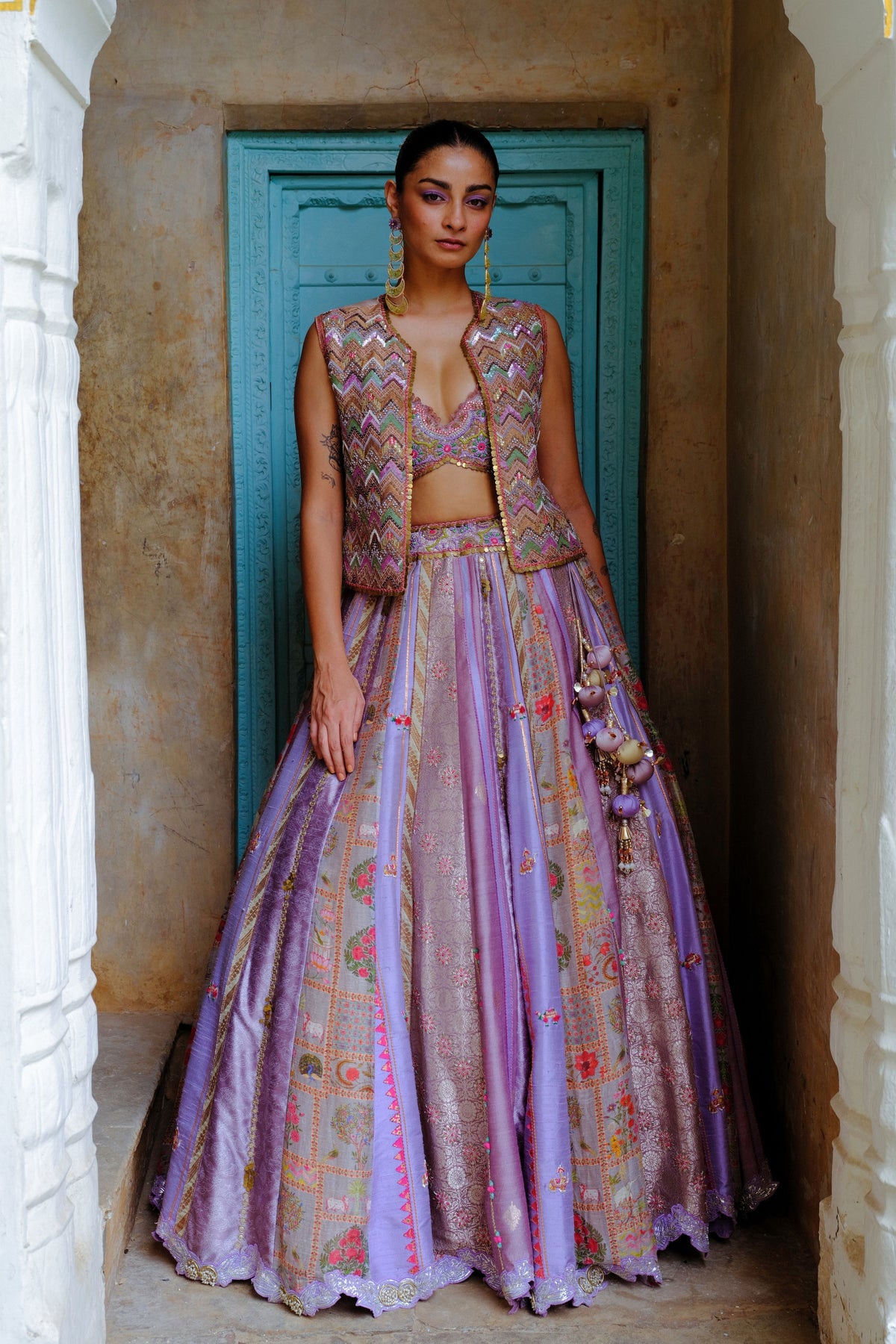 Lavender Jacket Silk Lehenga Set