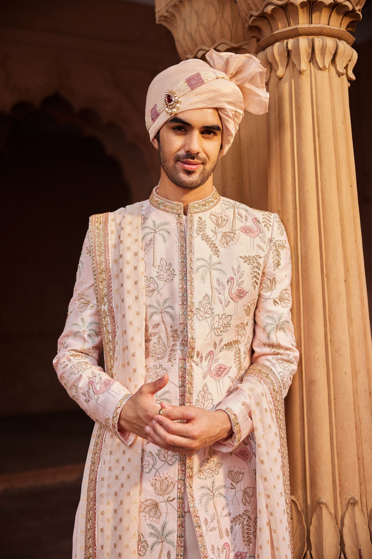 Flamingo Silk Sherwani Set