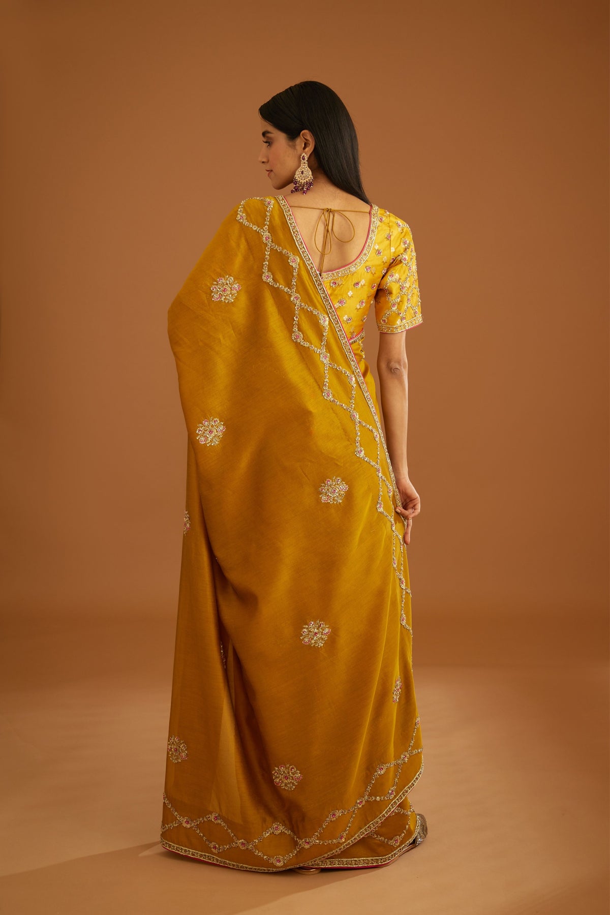 Mustard yellow Saree set