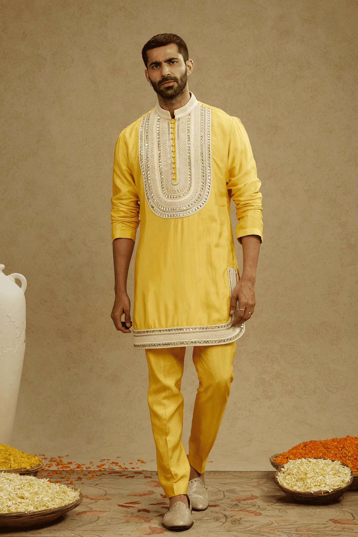 Yellow Embroidered Kurta With Pants