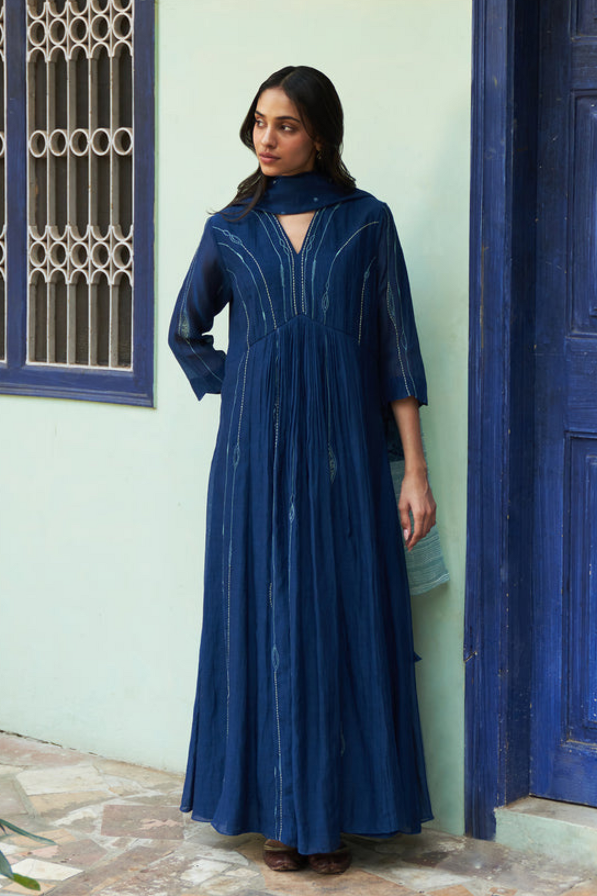 Indigo Anarkali Set