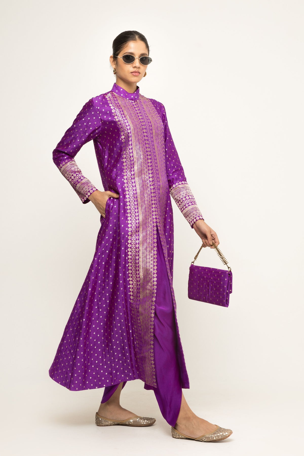 Rani Long Dotted Purple Kurta Set