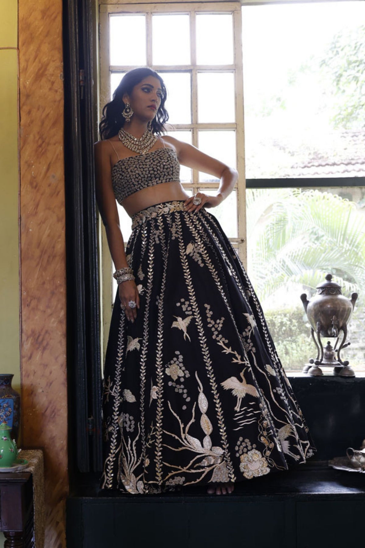 Black Embroidered Lehenga and Bustier