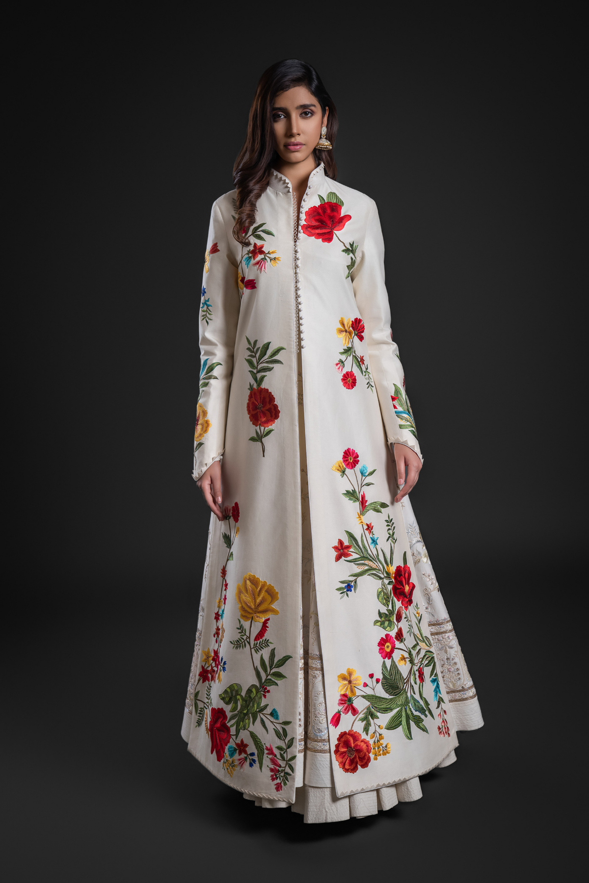 Elegant Ivory Long Jacket In Chanderi