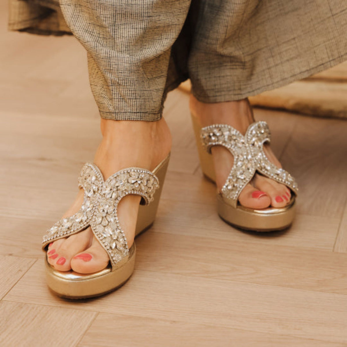 Norah Gold Embellished Wedges