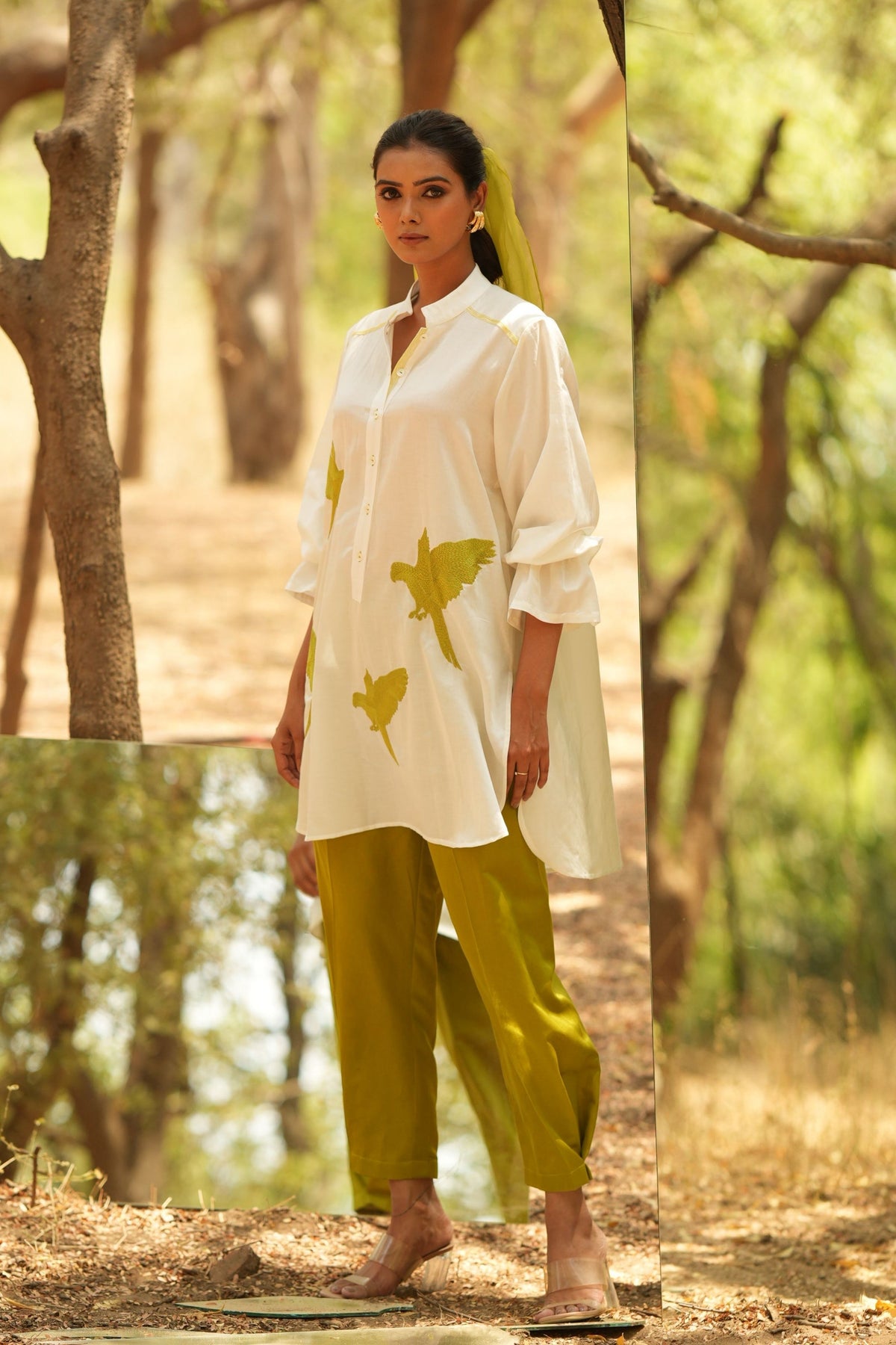 White Embroidered Kurta With Lime Pants