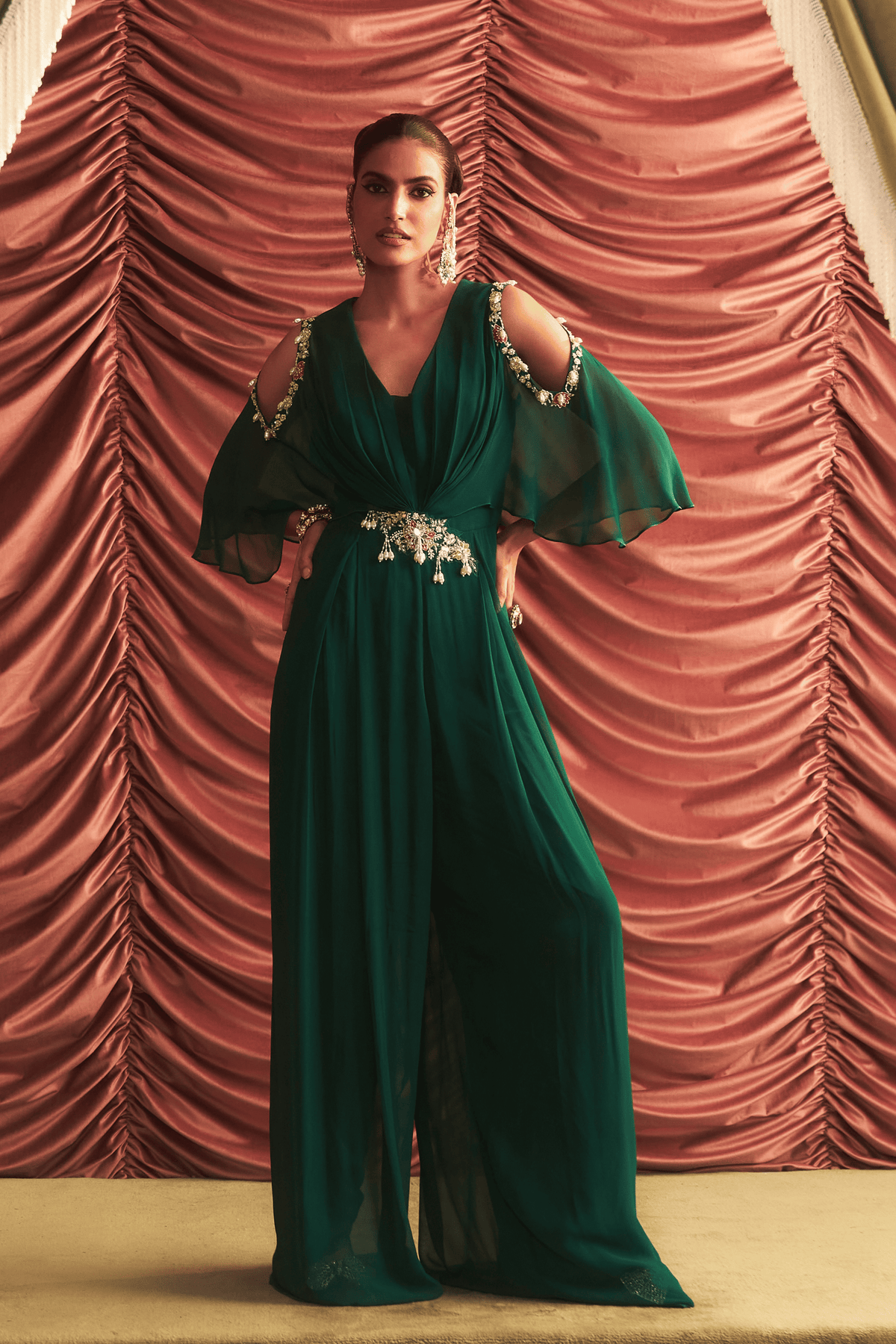 Green Drape Jumpsuit