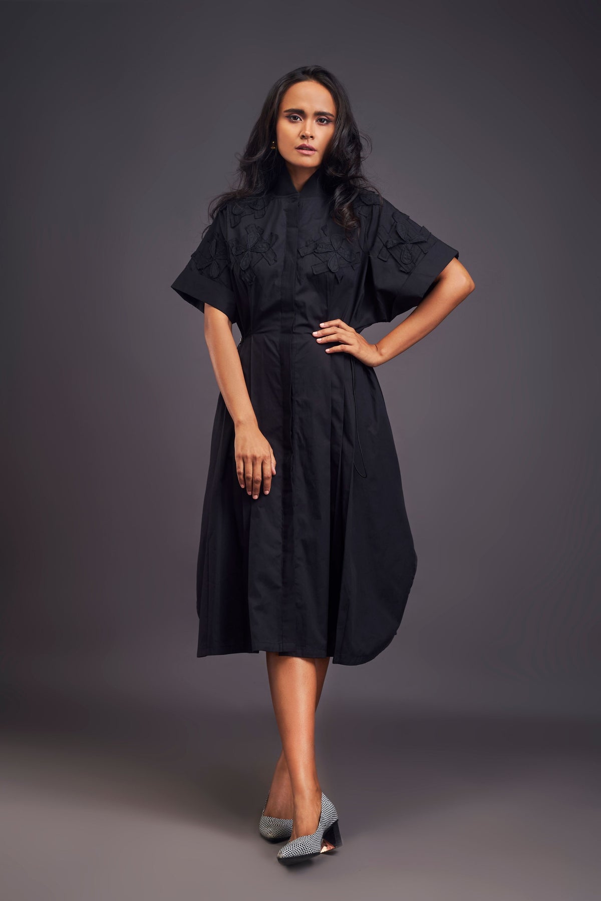 Black Pleated Shirt Dress