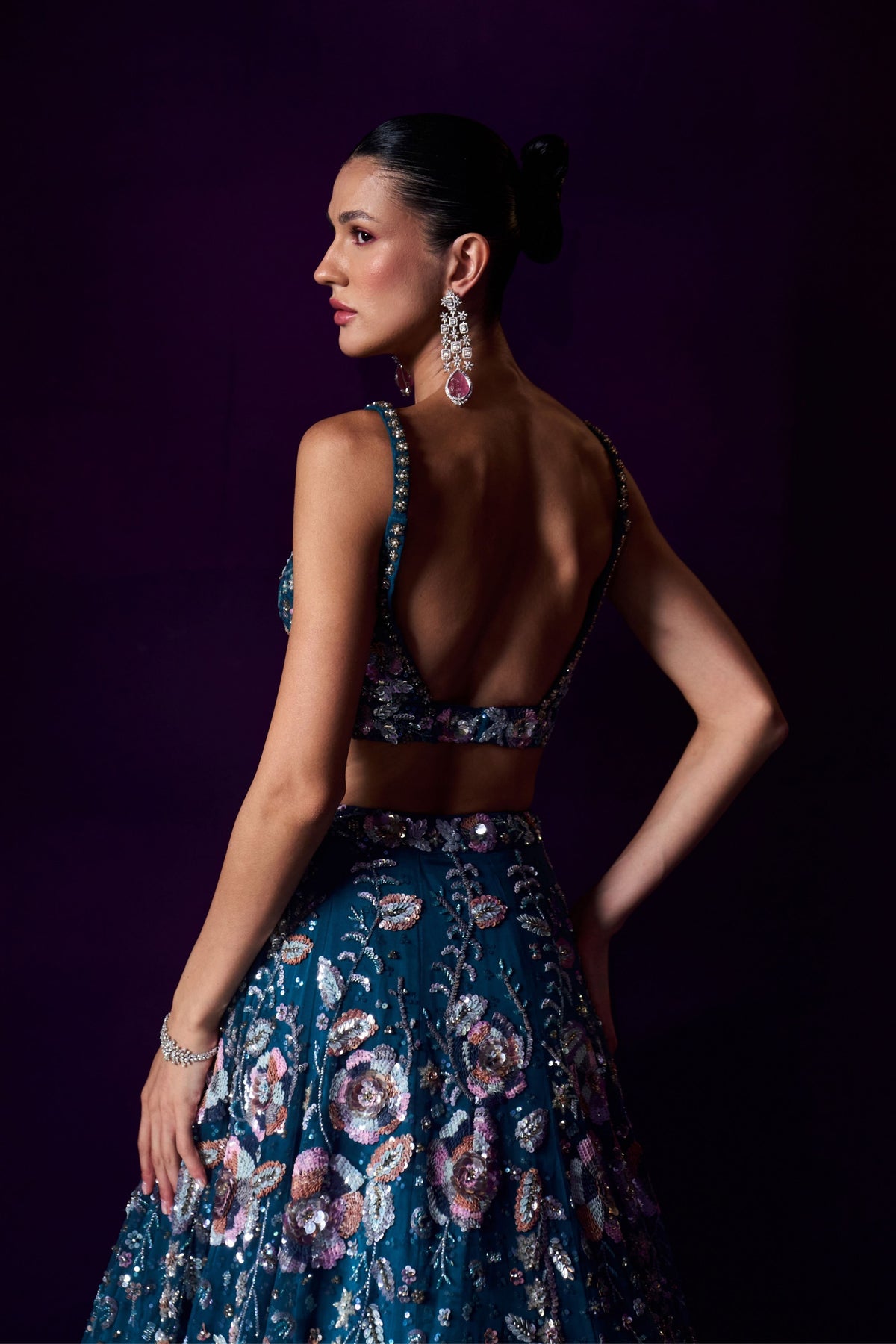 Peacock Blue Sequins Lehenga Set