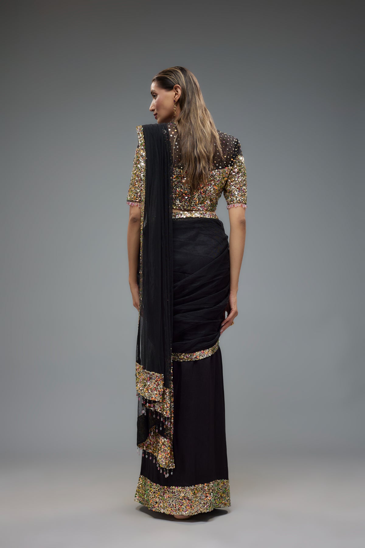 Black Sequence Embroidered Saree Set