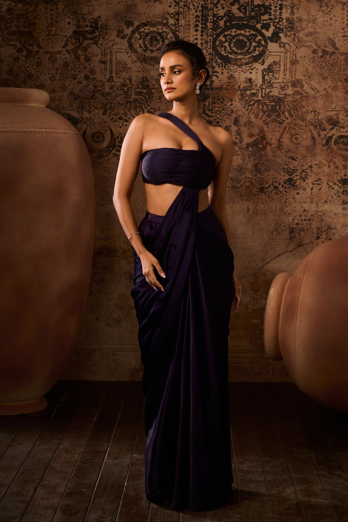 Purple Drape Top With Skirt Saree