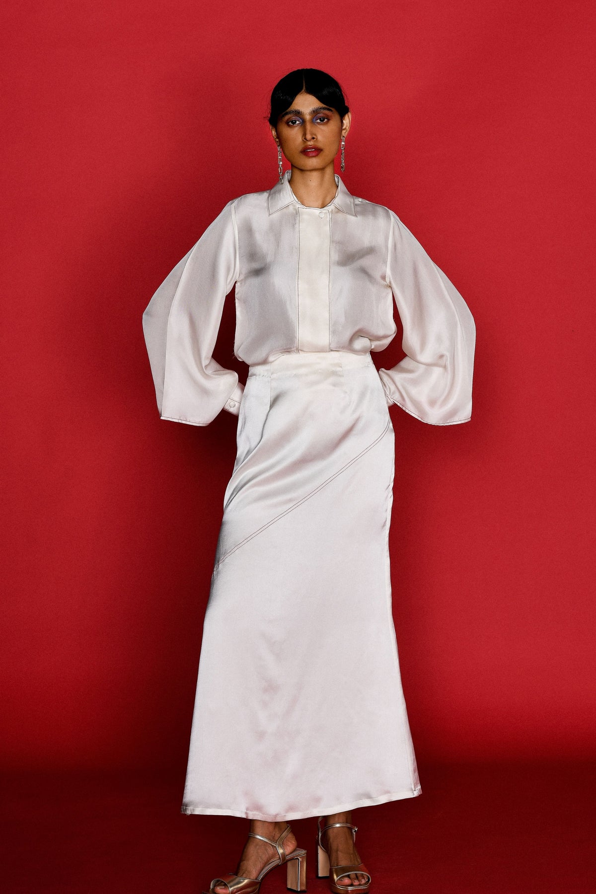 Ivory Silk Shirt and Skirt Set