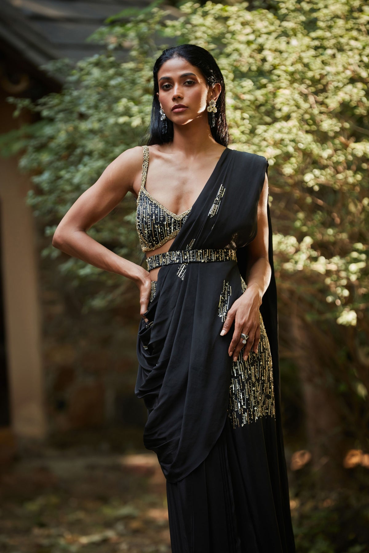 Kim Black Drape Saree Set