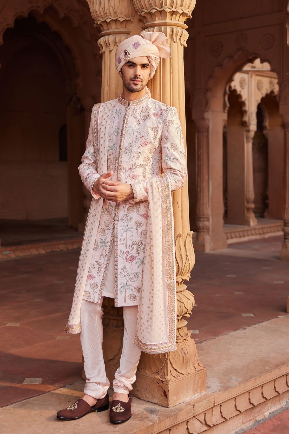 Flamingo Silk Sherwani Set