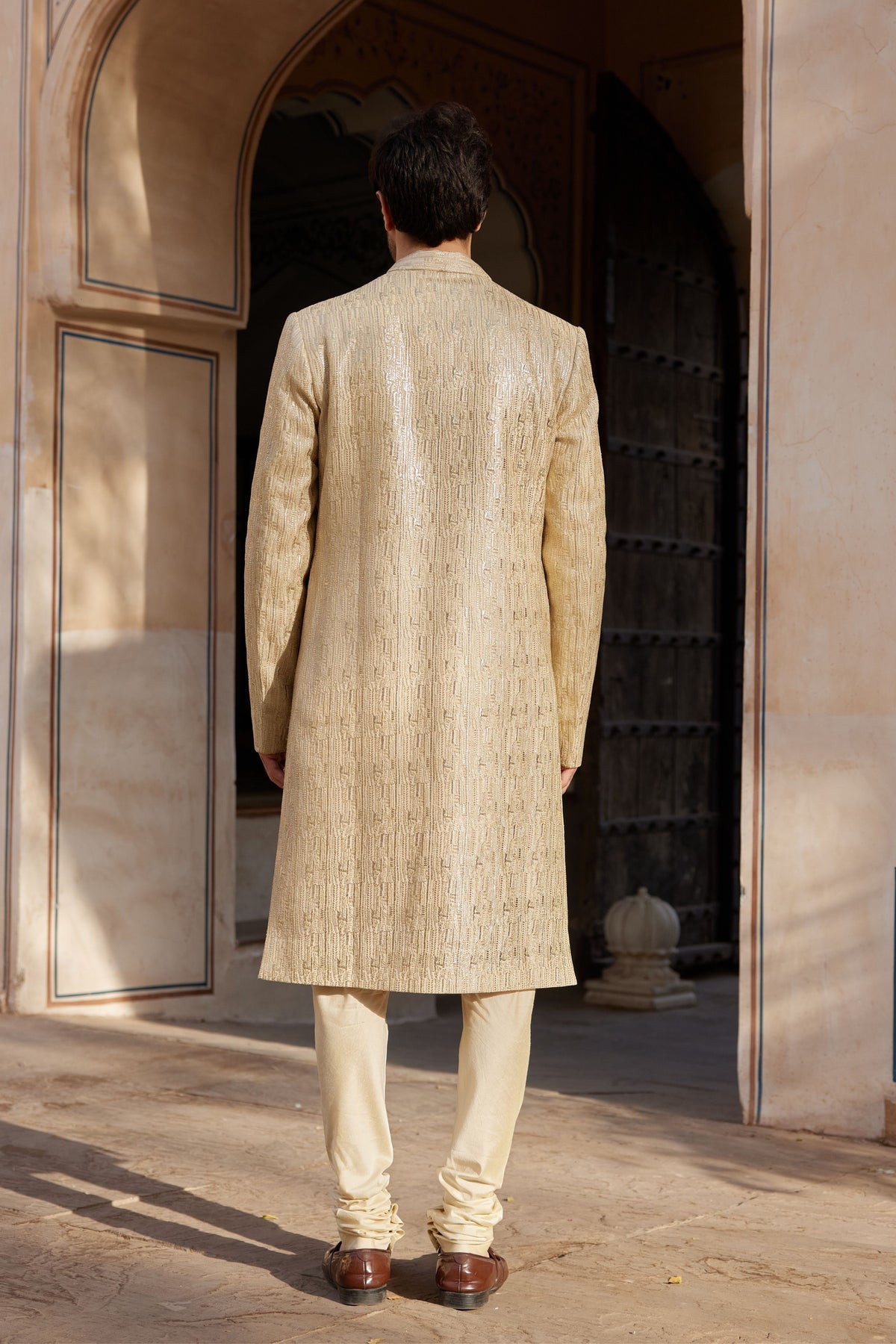 Beige Champagne Sherwani Set