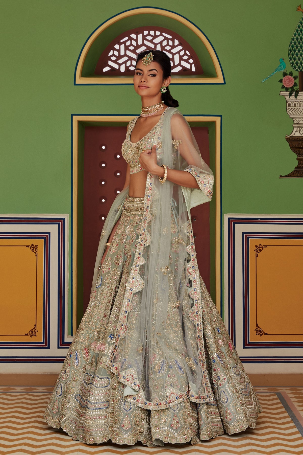 Sage embroidered lehenga with dupatta