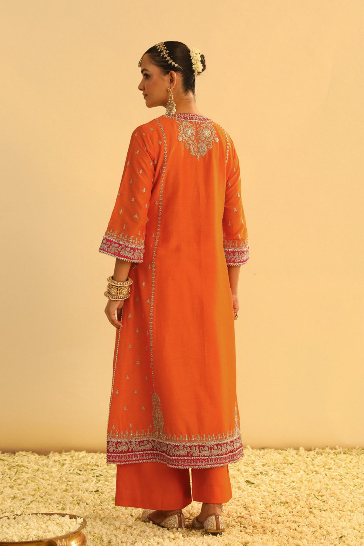 Mayra Orange Long Kurta With Palazzo Set