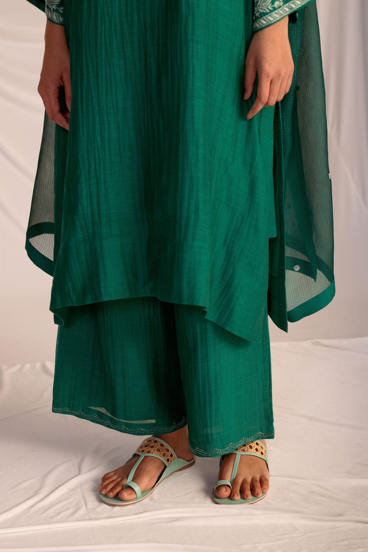 Green Embroidered Tunic &amp; Trouser Set