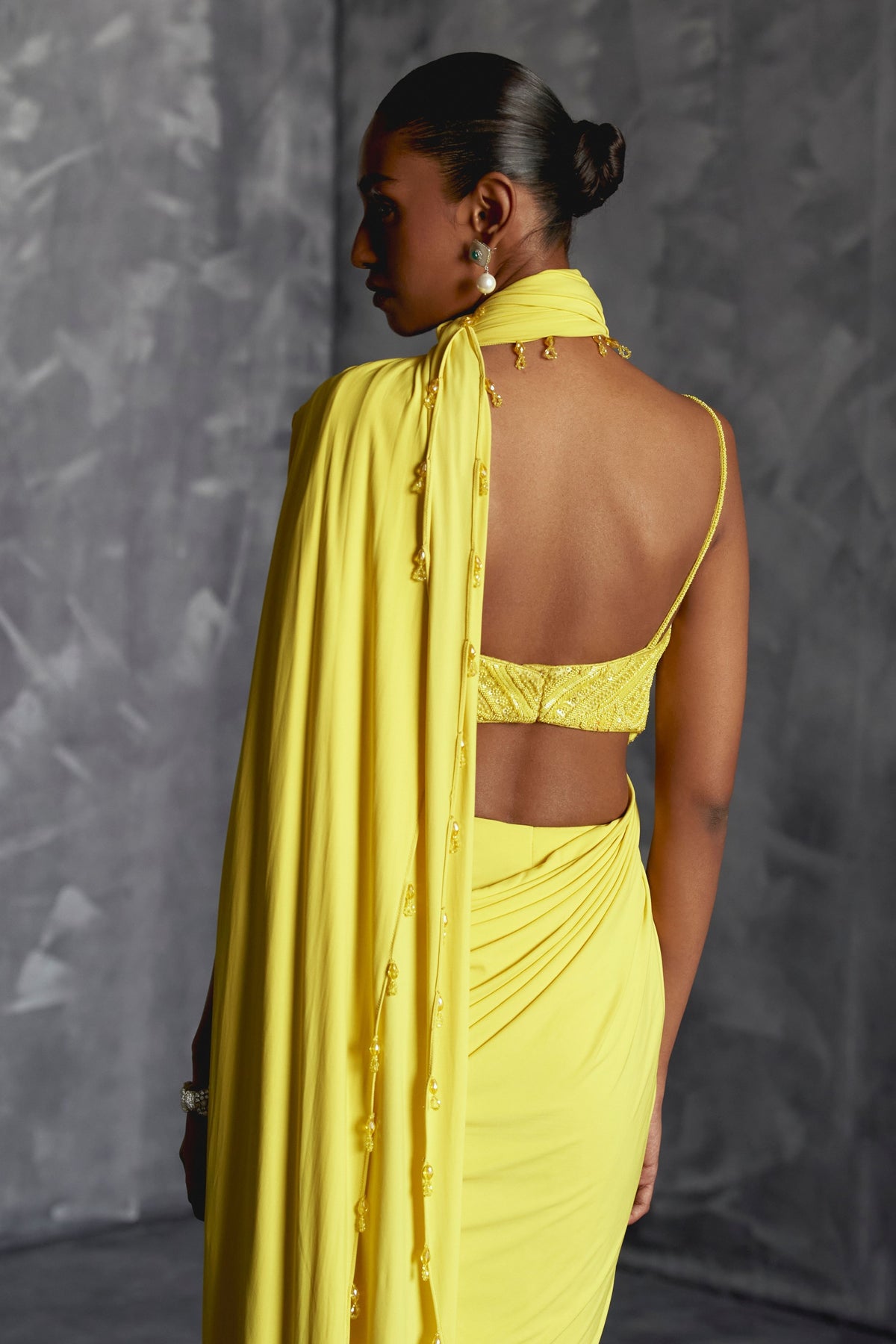 Yellow Fitted Draped Saree Set