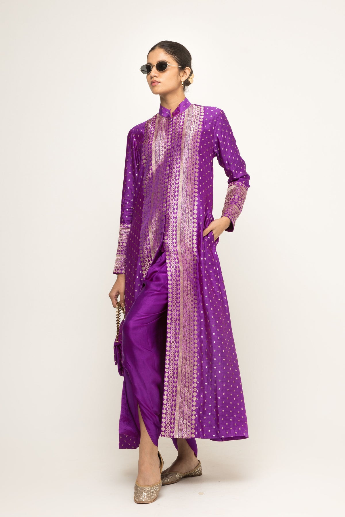 Rani Long Dotted Purple Kurta Set