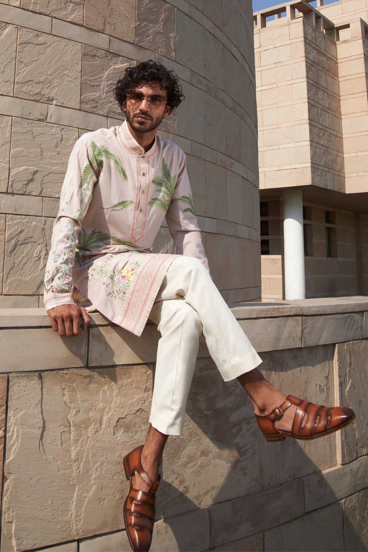 Ivory Bottle Palm Tree Kurta