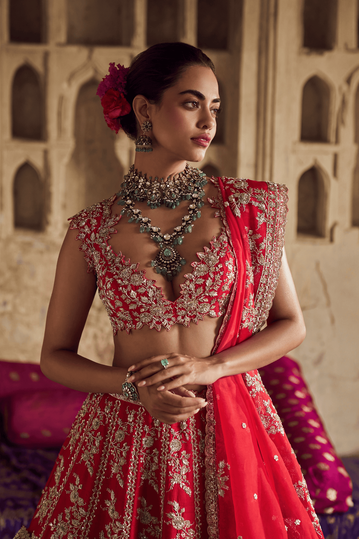 Red Roshini Lehenga Set