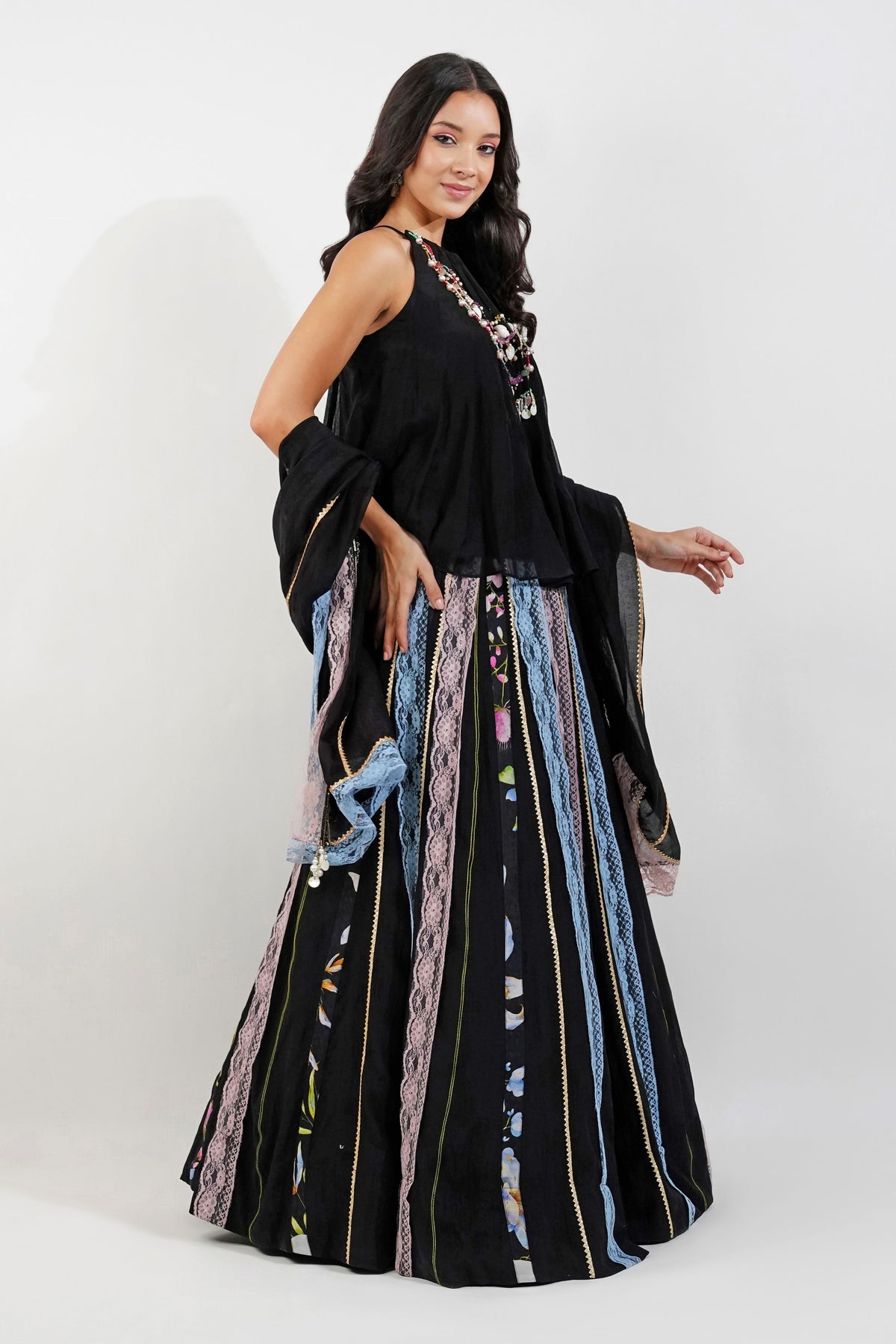 Summer Floral Lehenga Set Black